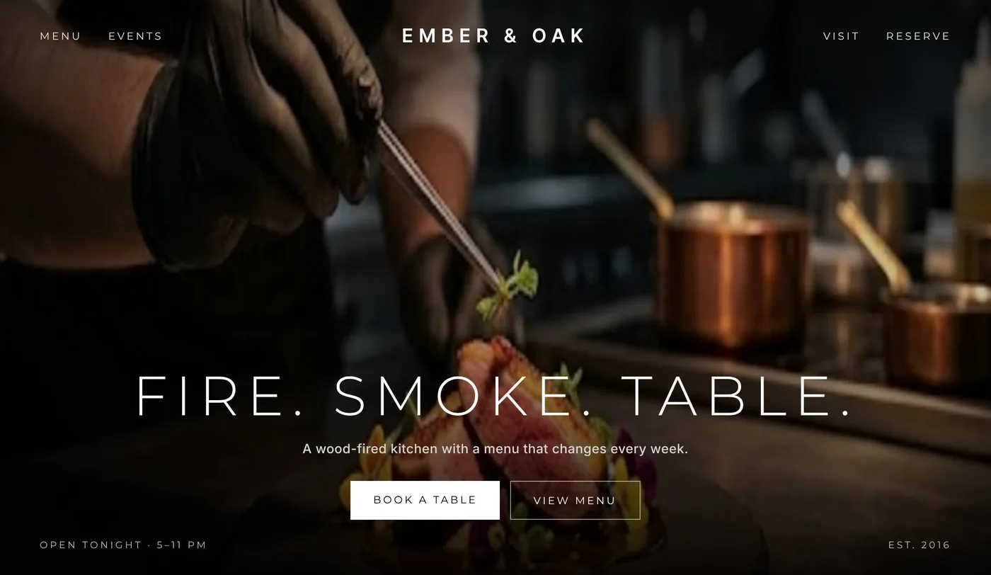 Example restaurant website
